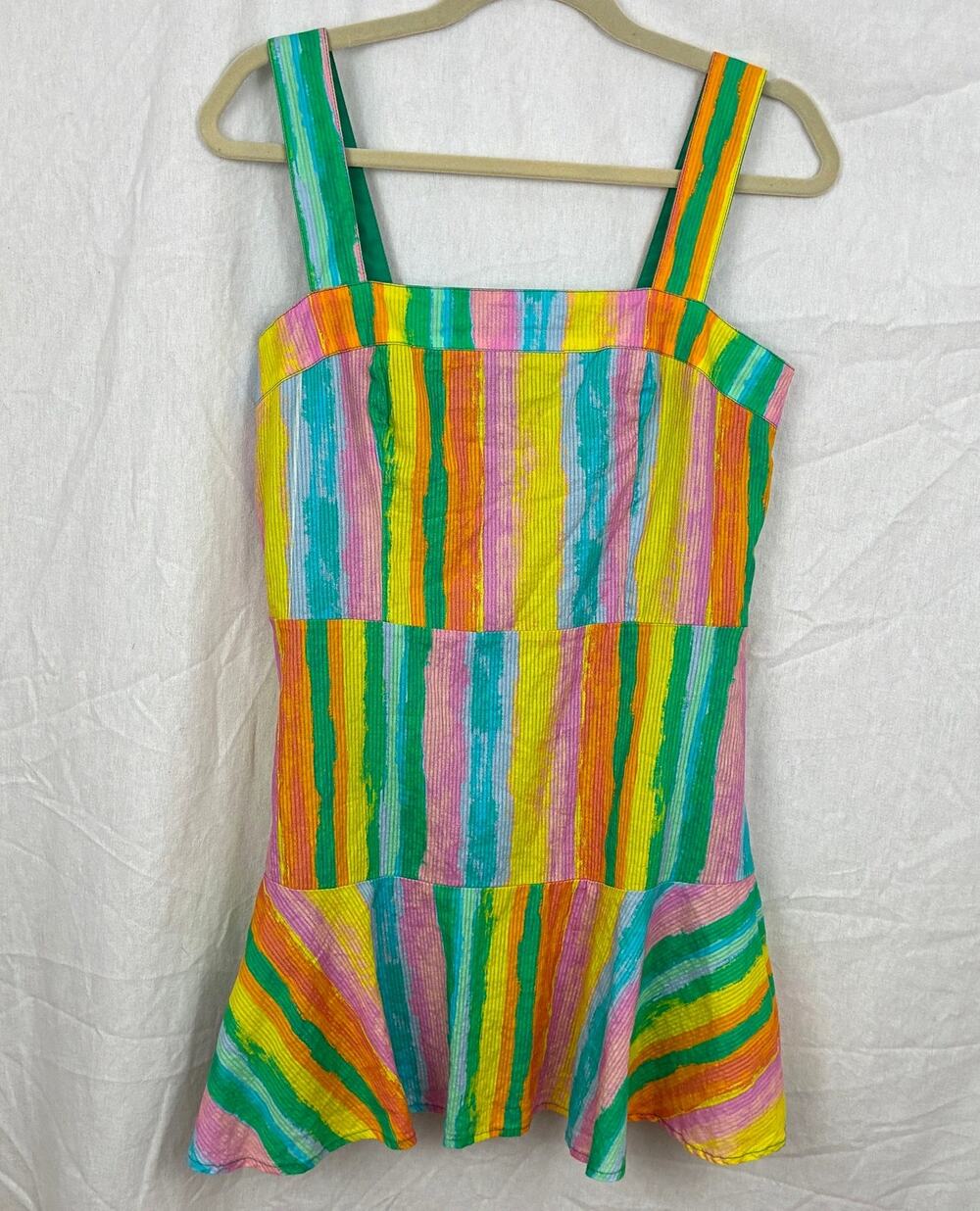 Sincerely Ours Rainbow Stripe Drop Waist Mini Dress Juniors L Maximalist Y2K